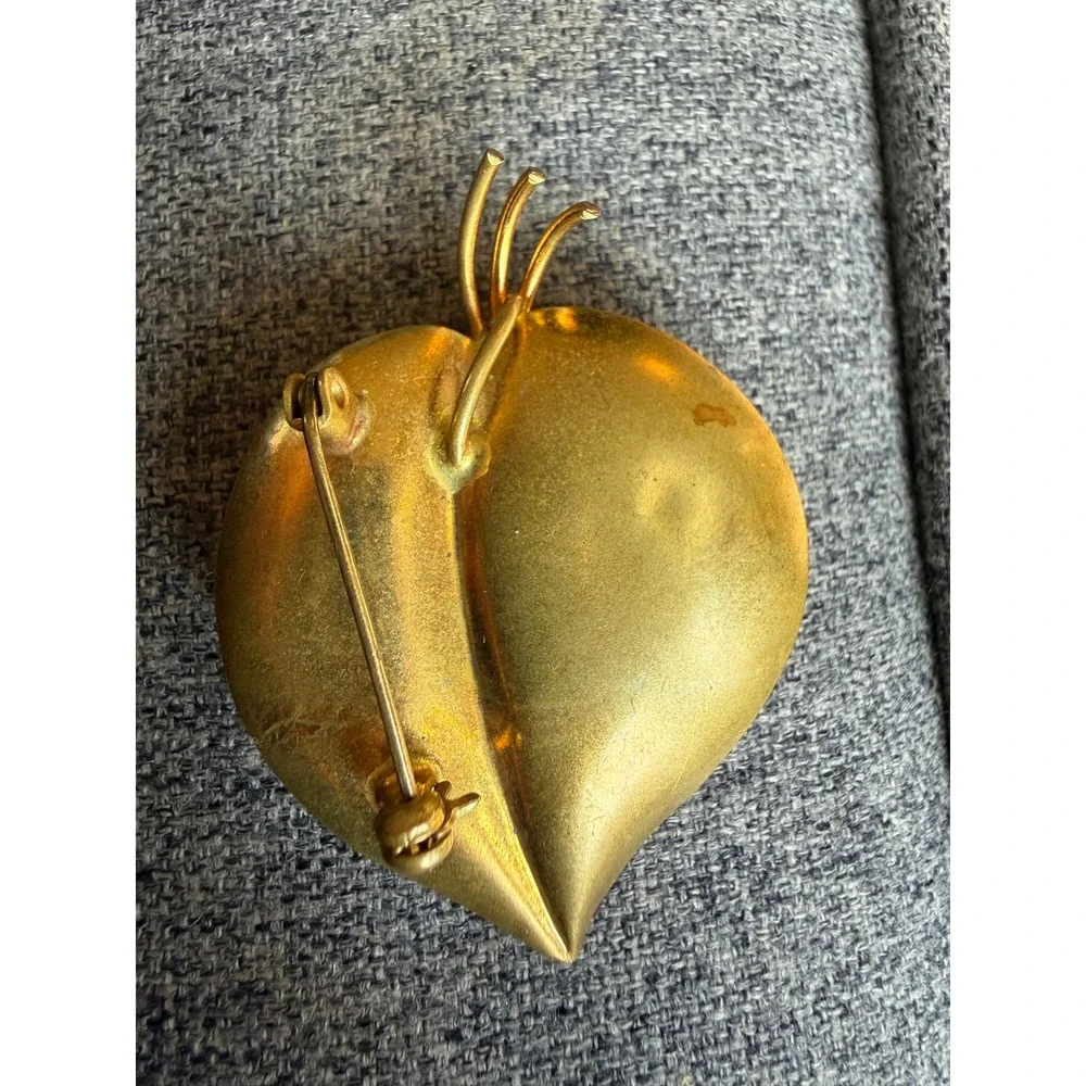 Vintage 1940s Gold Tone Enamel Floral Leaf Brooch‎ Mid Century